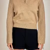 ENGLISH FACTORY Sweaters & Knits | Tops*- Ribbed Contrast Zip Up Sweater TAUPE