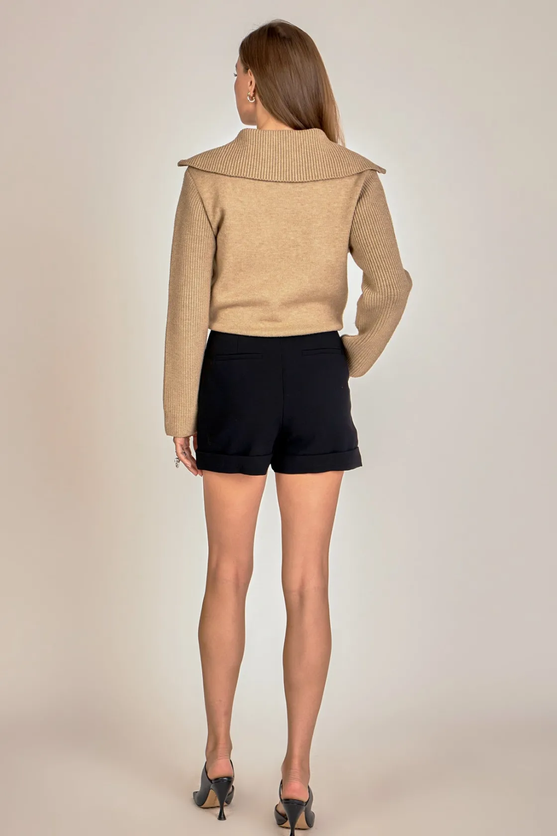 english_factory__ribbed_c_2.webp ENGLISH FACTORY Sweaters & Knits | Tops*- Ribbed Contrast Zip Up Sweater TAUPE
