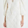ENGLISH FACTORY Puff Sleeve | Floral Dresses*- Ribbon Embroidered Shift Mini Dress IVORY