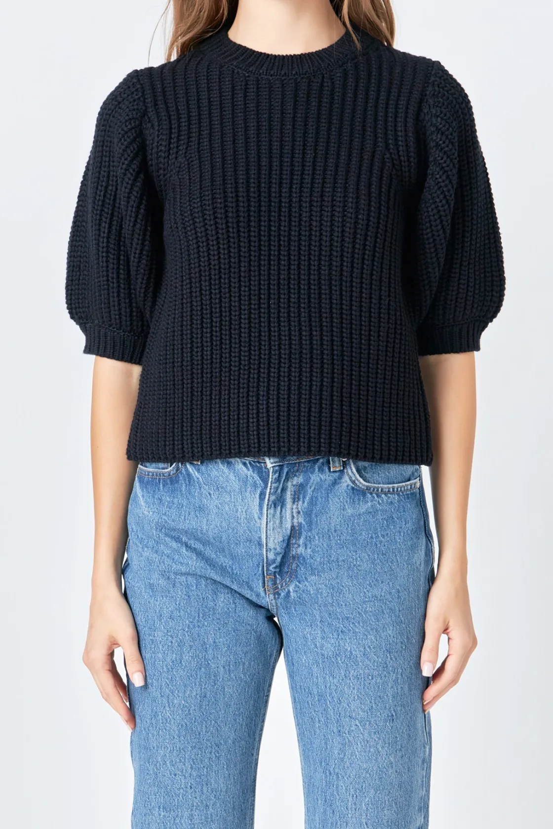 english_factory__roundnec_0-2.webp ENGLISH FACTORY Sweaters & Knits | Tops*- Round-neck Short Sleeve Knit Sweater
