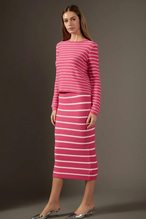 ENGLISH FACTORY Sweaters & Knits | Tops*- Round-neck Long Sleeve Striped Sweater PINK/WHITE