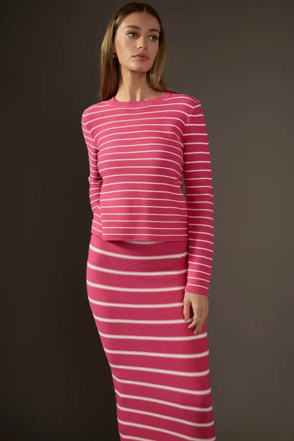 ENGLISH FACTORY Sweaters & Knits | Tops*- Round-neck Long Sleeve Striped Sweater PINK/WHITE