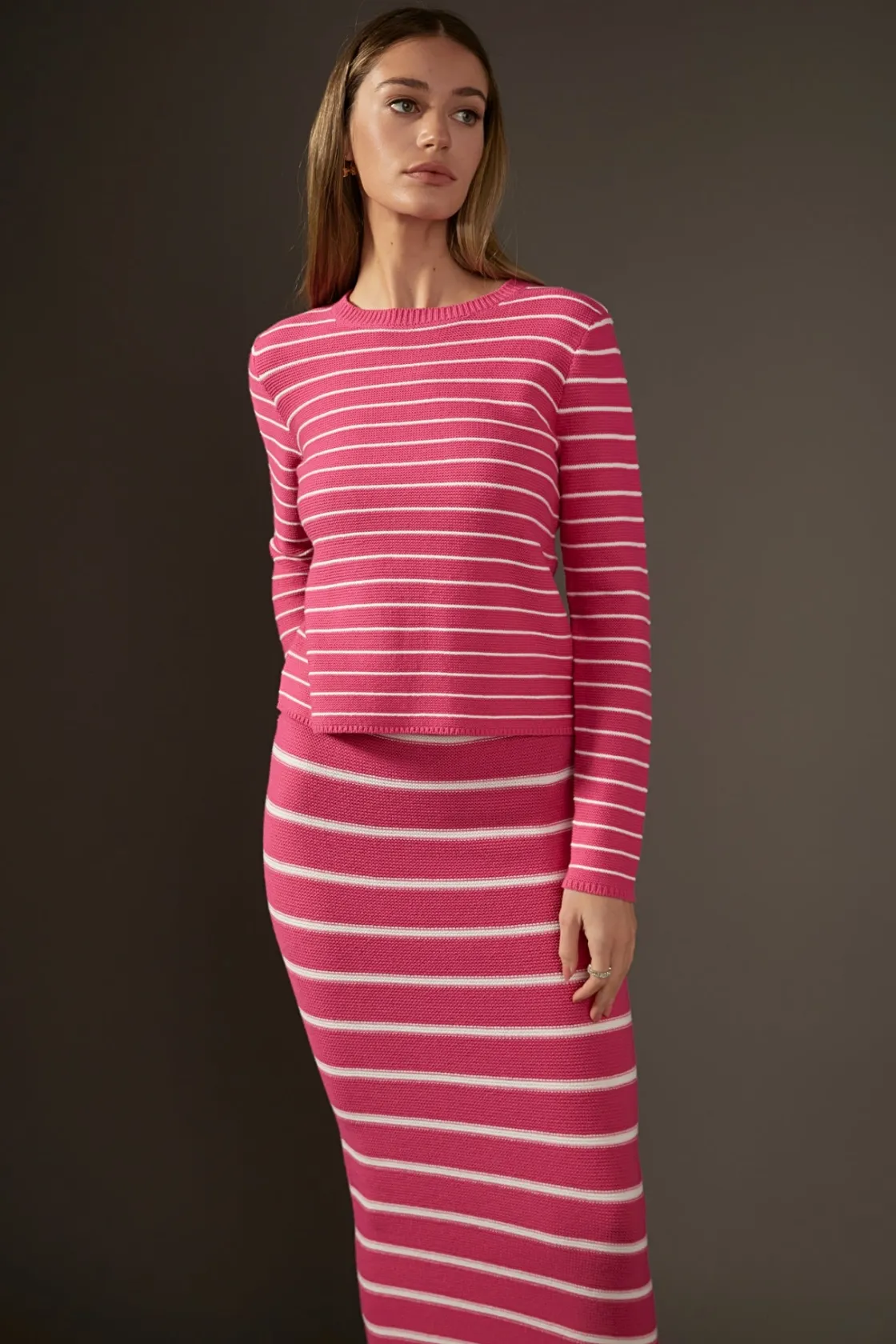 english_factory__roundnec_3-1.webp ENGLISH FACTORY Sweaters & Knits | Tops*- Round-neck Long Sleeve Striped Sweater PINK/WHITE