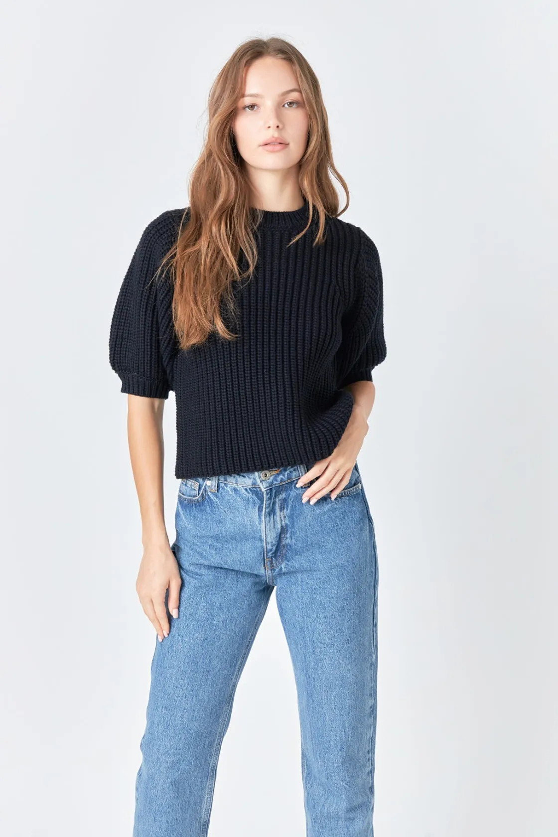 english_factory__roundnec_3-2.webp ENGLISH FACTORY Sweaters & Knits | Tops*- Round-neck Short Sleeve Knit Sweater