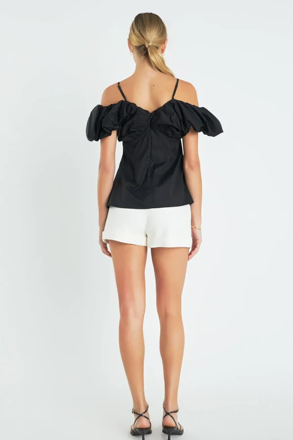 ENGLISH FACTORY Tops*- Ruched Sleeve Top BLACK