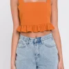 ENGLISH FACTORY Tops*- Ruffle Hem Crop Top ORANGE