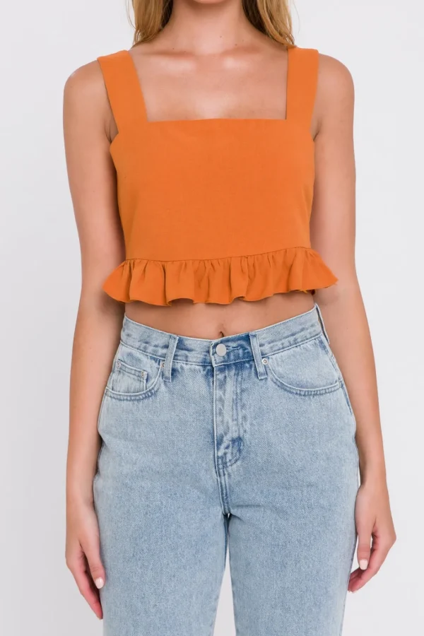 ENGLISH FACTORY Tops*- Ruffle Hem Crop Top ORANGE