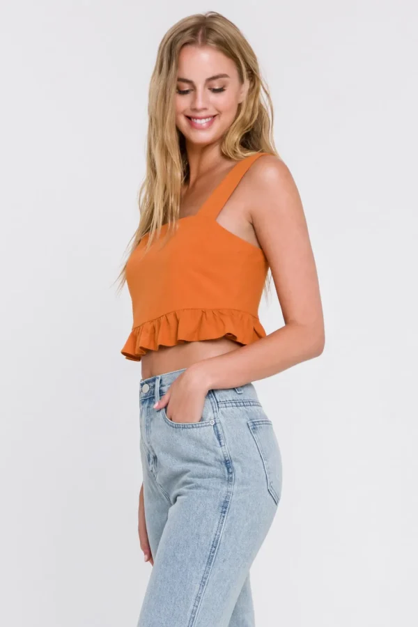 ENGLISH FACTORY Tops*- Ruffle Hem Crop Top ORANGE