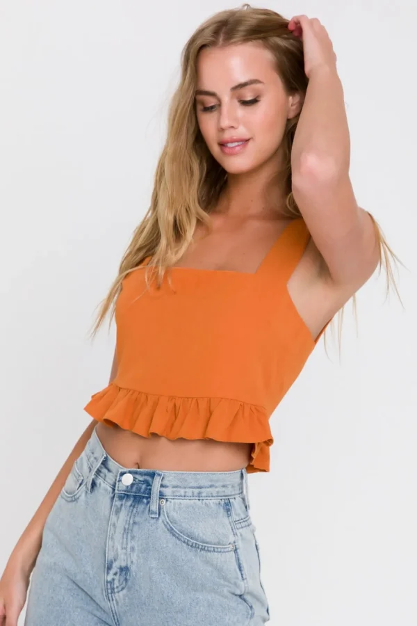 ENGLISH FACTORY Tops*- Ruffle Hem Crop Top ORANGE