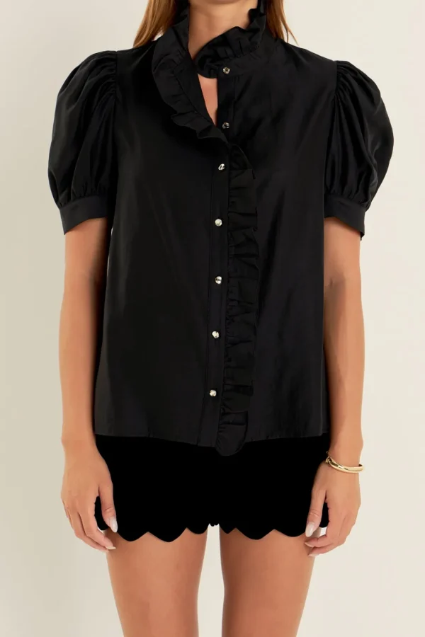 ENGLISH FACTORY Shirts & Blouses*- Ruffle Pointed Blouse BLACK