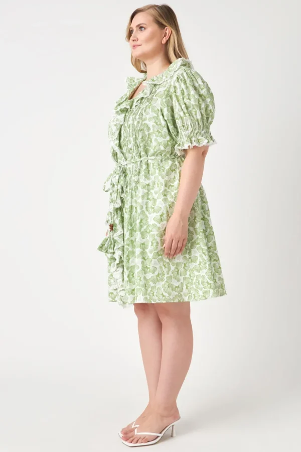 ENGLISH FACTORY Tops*- Ruffle Pintuck Dress WHITE/GREEN
