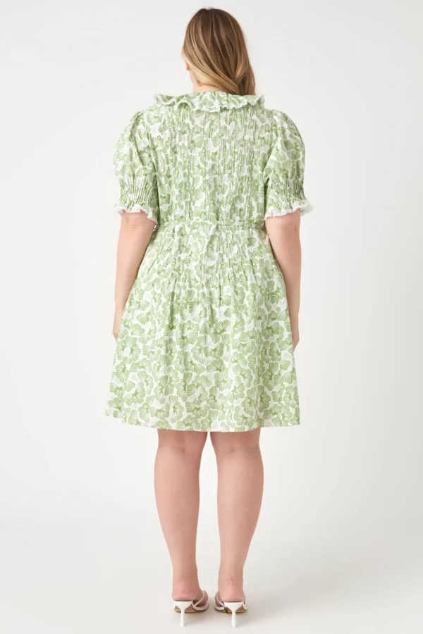 ENGLISH FACTORY Tops*- Ruffle Pintuck Dress WHITE/GREEN