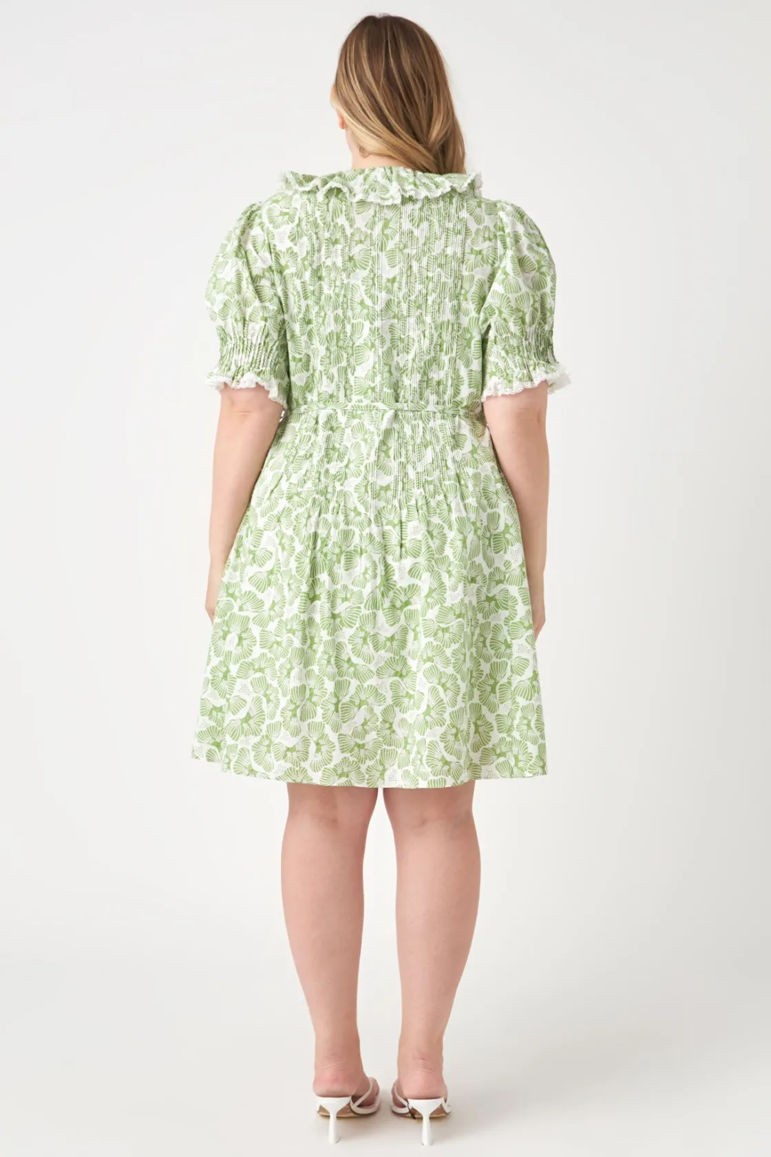 english_factory__ruffle_p_2.webp ENGLISH FACTORY Tops*- Ruffle Pintuck Dress WHITE/GREEN