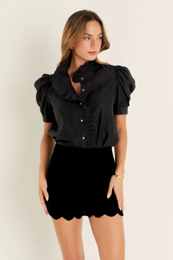 ENGLISH FACTORY Shirts & Blouses*- Ruffle Pointed Blouse BLACK
