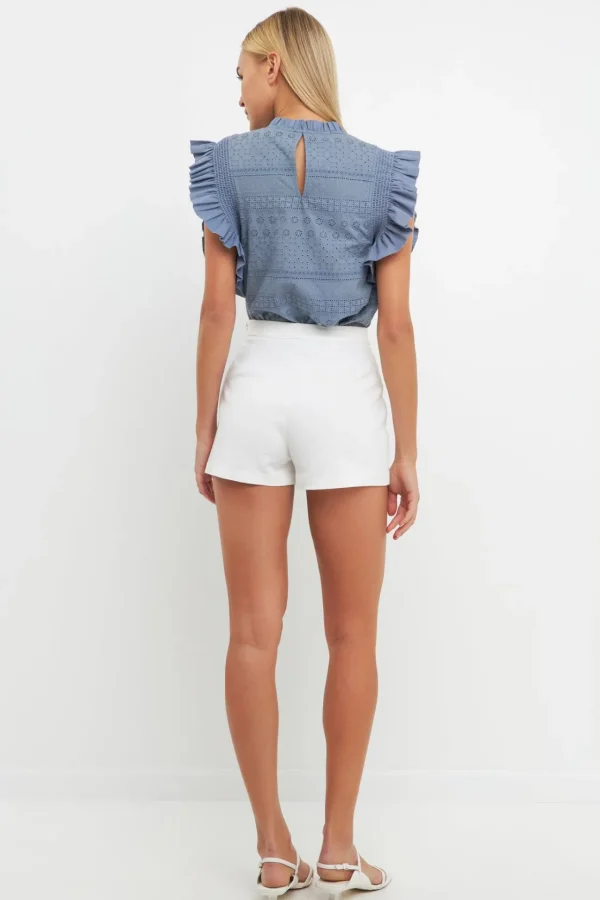 ENGLISH FACTORY Tops*- Ruffle Sleeve Embroidered Cotton Top