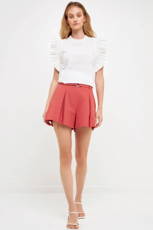 ENGLISH FACTORY Tops*- Ruffle Sleeve Embroidered Cotton Top