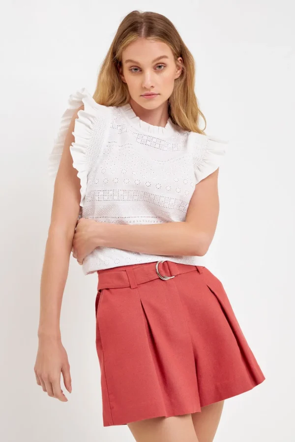 ENGLISH FACTORY Tops*- Ruffle Sleeve Embroidered Cotton Top