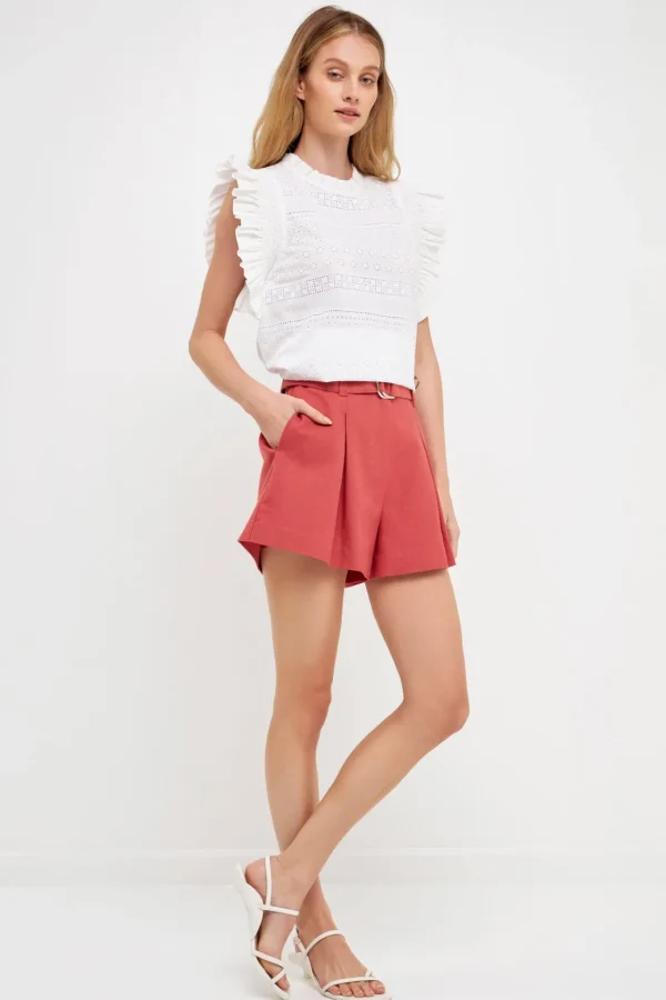 ENGLISH FACTORY Tops*- Ruffle Sleeve Embroidered Cotton Top