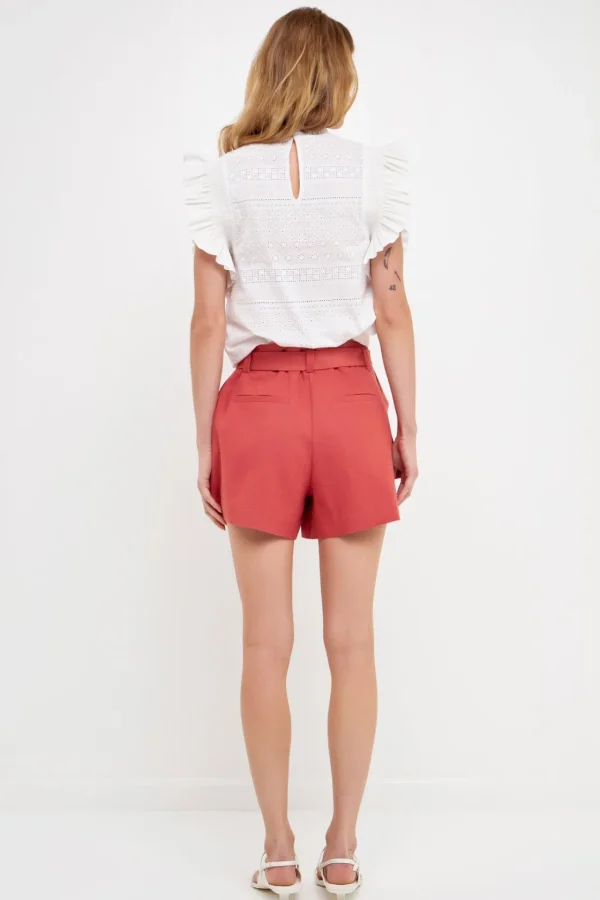 ENGLISH FACTORY Tops*- Ruffle Sleeve Embroidered Cotton Top