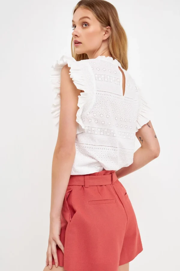 ENGLISH FACTORY Tops*- Ruffle Sleeve Embroidered Cotton Top