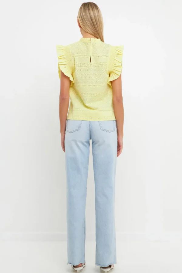 ENGLISH FACTORY Tops*- Ruffle Sleeve Embroidered Cotton Top