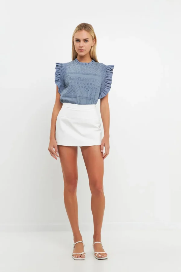ENGLISH FACTORY Tops*- Ruffle Sleeve Embroidered Cotton Top