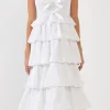 ENGLISH FACTORY White Dresses | Tops*- Ruffle Tiered Maxi Dress with Ties WHITE