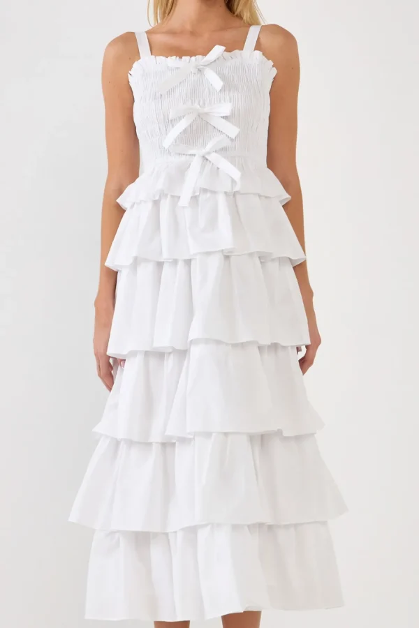 ENGLISH FACTORY White Dresses | Tops*- Ruffle Tiered Maxi Dress with Ties WHITE