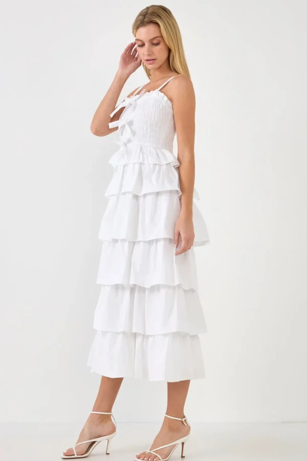 ENGLISH FACTORY White Dresses | Tops*- Ruffle Tiered Maxi Dress with Ties WHITE