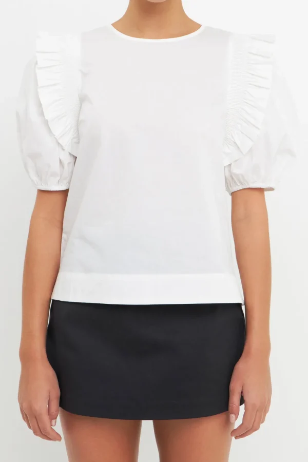ENGLISH FACTORY Tops*- Ruffled Top with Smocking Detail WHITE