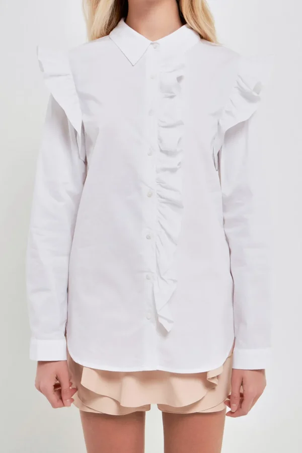 ENGLISH FACTORY Shirts & Blouses*- Ruffled Boxy Shirt WHITE