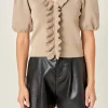 ENGLISH FACTORY Sweaters & Knits | Tops*- Ruffled Puff Sleeve Knit Top TAUPE