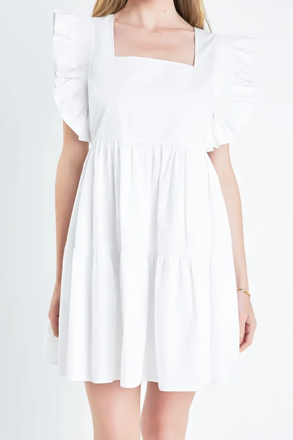 ENGLISH FACTORY White Dresses | Tops*- Ruffled Dress with Smocking Detail