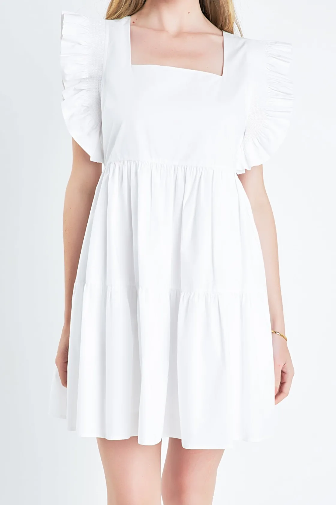 english_factory__ruffled__0-14.webp ENGLISH FACTORY White Dresses | Tops*- Ruffled Dress with Smocking Detail