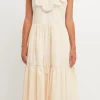 ENGLISH FACTORY Lace Dresses | Tops*- Ruffled Lace Contrast Midi Dress BEIGE