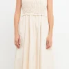 ENGLISH FACTORY Boho Dresses | Tops*- Ruffled Shoulder Straps Midi Dress BEIGE