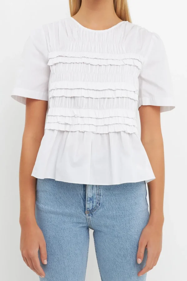 ENGLISH FACTORY Tops*- Ruffled Detail Top WHITE