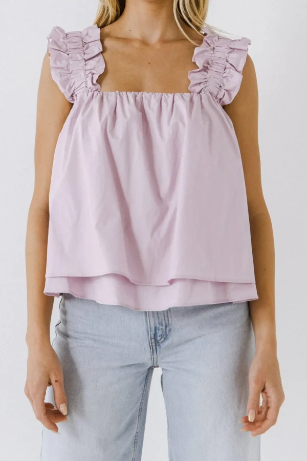 ENGLISH FACTORY Tops*- Ruffled Strap 2 Tiered Top LILAC