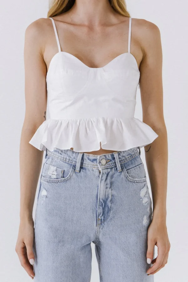 ENGLISH FACTORY Tops*- Ruffled Tank Top WHITE