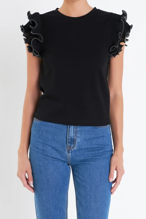 ENGLISH FACTORY Tops*- Ruffled Organza T-shirt