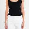 ENGLISH FACTORY Tops*- Ruffled Edge Sleeveless Knit Top BLACK
