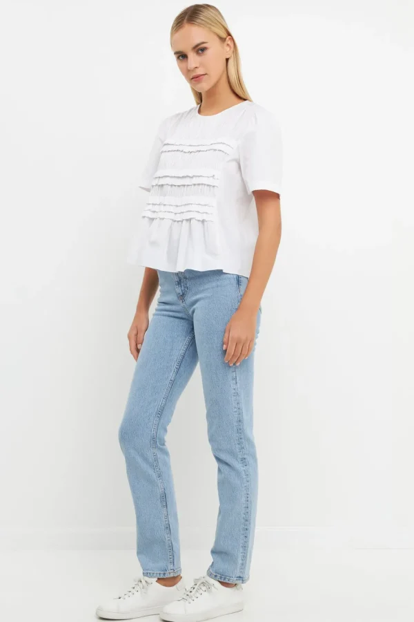 ENGLISH FACTORY Tops*- Ruffled Detail Top WHITE
