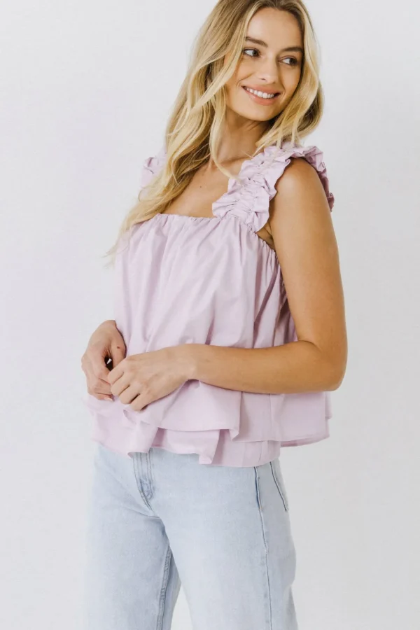 ENGLISH FACTORY Tops*- Ruffled Strap 2 Tiered Top LILAC