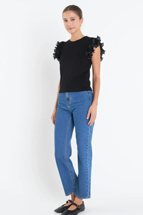 ENGLISH FACTORY Tops*- Ruffled Organza T-shirt