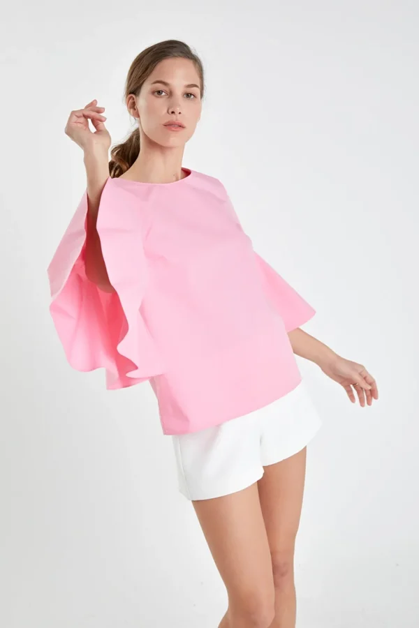 ENGLISH FACTORY Tops*- Ruffled Cotton Blend Top