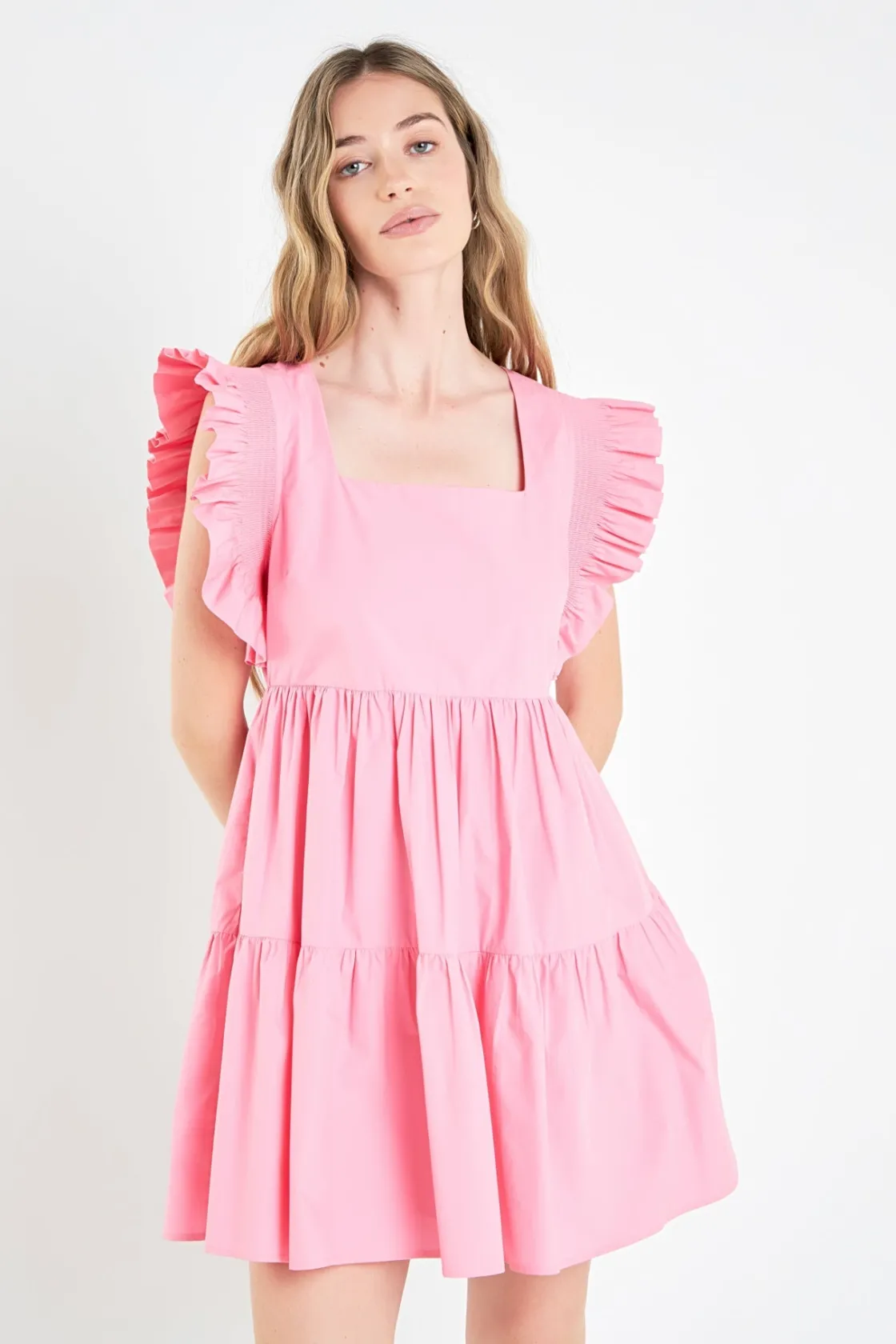 english_factory__ruffled__13-3.webp ENGLISH FACTORY White Dresses | Tops*- Ruffled Dress with Smocking Detail