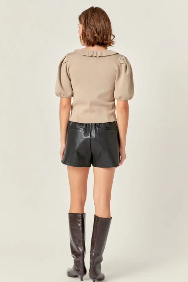 ENGLISH FACTORY Sweaters & Knits | Tops*- Ruffled Puff Sleeve Knit Top TAUPE