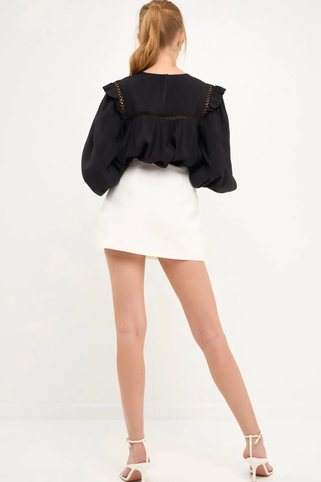 english_factory__ruffled__2-2.webp ENGLISH FACTORY Tops*- Ruffled Lace Insert Blouse BLACK