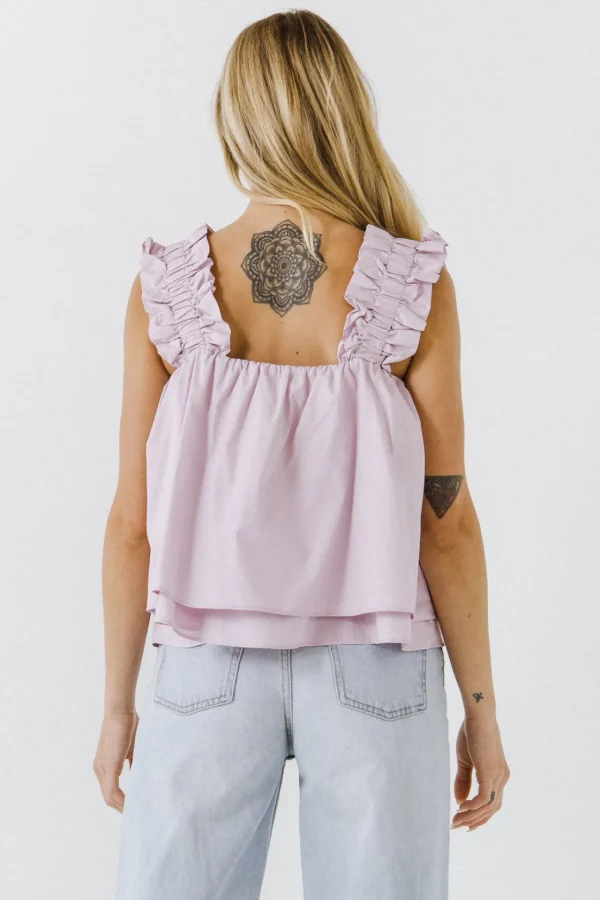 ENGLISH FACTORY Tops*- Ruffled Strap 2 Tiered Top LILAC