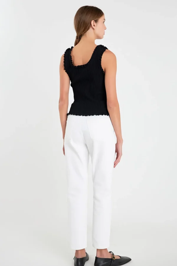 ENGLISH FACTORY Tops*- Ruffled Edge Sleeveless Knit Top BLACK